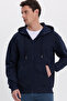 Men's Relax Fit Comfortable Cut Cotton Full Zipper Navy Blue Sweatshirt with Kangaroo Pocket Backpack - 6
