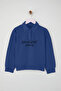 Lacivert Pamuklu Slogan Baskılı Polo Yaka Düşük Omuz Kız Çocuk Şardonlu Sweatshirt TKDAW26SW00009 - 3