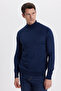 Men's Slim Fit Slim Fit Half Turtleneck Solid Navy Blue Knitwear Sweater - 4