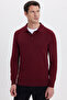 Men's standard fit regular cut cotton polo collar burgundy sweater - 5