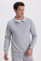 Men's Relax Fit Comfortable Cut Polo V-Neck Gray Sweatshirt - 5