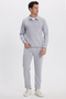 Men's Relax Fit Comfortable Cut Polo V-Neck Gray Sweatshirt - 4