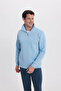 Unisex Relax Fit Relaxed Cut Cotton Fleece Inside Half Zip Blue Stand Collar Sweatshirt - 5