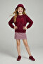 Bordo Pamuklu Fiyonklu Kalın/İçi Polarlı Oversize Örme Kız Çocuk Sweatshirt TKDAW26SW00026