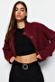 Bordo Crop Yumuşak Dokulu Dik Yaka Triko Hırka TWOAW22HI0174 - 6