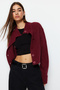 Bordo Crop Yumuşak Dokulu Dik Yaka Triko Hırka TWOAW22HI0174 - 7
