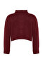 Bordo Crop Yumuşak Dokulu Dik Yaka Triko Hırka TWOAW22HI0174 - 13