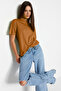 Açık Kahverengi %100 Pamuk Basic Regular/Normal Kalıp Dik Yaka Örme T-Shirt TWOAW20TS0096 - 6