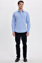 Men's Modern Fit Slim Fit Cotton Easy-Iron Dobby Blue Shirt - 4