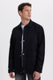 Men's relaxed fit comfortable cut 100% cotton double pocket zip-up black jacket shirt