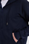 Men's Relax Fit Comfortable Cut Cotton Full Zipper Navy Blue Sweatshirt with Kangaroo Pocket Backpack - 3