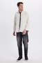 Men's Regular Fit Comfortable Cut Corduroy Look Buttoned Collar Pocketed Cream Color Jacket Shirt - 5