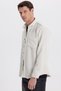 Men's Regular Fit Comfortable Cut Corduroy Look Buttoned Collar Pocketed Cream Color Jacket Shirt - 4