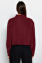 Bordo Crop Yumuşak Dokulu Dik Yaka Triko Hırka TWOAW22HI0174 - 10