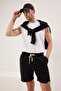 Black Regular/Normal Cut Textured 100% Cotton Shorts Tmnss24Sr00022 - 2