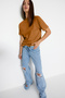 Açık Kahverengi %100 Pamuk Basic Regular/Normal Kalıp Dik Yaka Örme T-Shirt TWOAW20TS0096 - 8