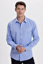 Modern Slim Fit Long Sleeve Cotton Easy-Iron Dobby Cobalt Blue Men's Shirt