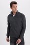 Men's Slim Fit Slim Fit Zippered Gray Stand Collar Knitwear Sweater - 5