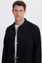 Men's relaxed fit comfortable cut 100% cotton double pocket zip-up black jacket shirt - 2