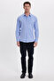 Modern Slim Fit Long Sleeve Cotton Easy-Iron Dobby Cobalt Blue Men's Shirt - 5