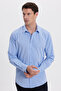 Men's Modern Fit Slim Fit Cotton Easy-Iron Dobby Blue Shirt - 5