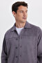 Men's relaxed fit comfortable straight leg suede grey jacket shirt with side pockets - 2