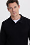 Men's relax fit comfortable cut polo v-neck black sweatshirt - 2
