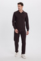 Men's Relax Fit Comfortable Cut Polo V-Neck Brown Sweatshirt - 5