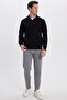 Men's relax fit comfortable cut polo v-neck black sweatshirt - 4