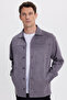 Men's relaxed fit comfortable straight leg suede grey jacket shirt with side pockets