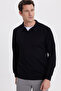 Men's relax fit comfortable cut polo v-neck black sweatshirt
