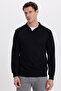 Men's relax fit comfortable cut polo v-neck black sweatshirt - 5