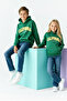 Yeşil Pamuklu Slogan Baskılı Kapüşonlu Oversize Örme Unisex Çocuk Sweatshirt TKDAW26SW00025