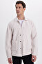Men's regular fit relaxed plush snap-closure pocketed double pocket ecru jacket shirt - 4