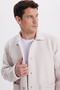 Men's regular fit relaxed plush snap-closure pocketed double pocket ecru jacket shirt - 2