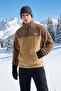 Camel Unisex Oversize/Geniş Kesim Renk Blok Sıcak Tutan Peluş Sweatshirt TMNAW22SW1477