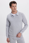 Men's Relax Fit Comfortable Cut Polo V-Neck Gray Sweatshirt