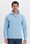 Unisex Relax Fit Relaxed Cut Cotton Fleece Inside Half Zip Blue Stand Collar Sweatshirt - 2