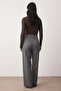 Gri Kalın Tuşeli/Kışlık Wideleg Geniş Paça Dokuma Pantolon TWOAW26PL00160 - 4