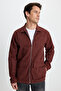 Men's Relax Fit Comfortable Cut Double Pocket Flap Zippered Elastic Waist Solid Burgundy Jacket Coat Shirt