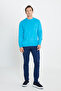 Men's Turquoise Anti-Pilling Standard Fit Regular Cut Crew Neck Knitwear Sweater - 2