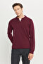 Men's Claret Red Non-Pilling Anti Pilling Fabric Standard Fit Normal Cut Polo Neck Knitwear Sweater - 5