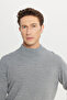 Men's Gray Melange Non-Pilling Standard Fit Normal Cut Half Turtleneck Knitwear Sweater - 5