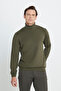 Men's Khaki Non-Pilling Anti Pilling Featured Standard Fit Full Turtleneck Knitwear Sweater