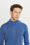 Men's Indigo Non-Pilling Standard Fit Normal Cut Half Turtleneck Knitwear Sweater - 5