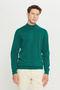 Men's Dark Green Non-Pilling Standard Fit Normal Cut Half Turtleneck Knitwear Sweater - 4