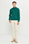 Men's Dark Green Non-Pilling Standard Fit Normal Cut Half Turtleneck Knitwear Sweater - 2