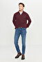 Men's Burgundy Cotton Standard Fit Regular Cut Bato Collar Jacquard Knitwear Sweater - 2