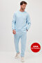 Men's relax fit cotton 3-thread soft textured fleece-lined crew neck blue tracksuit set