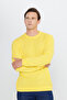 Men's Yellow Anti-Pilling Standard Fit Regular Cut Crew Neck Knitwear Sweater - 4